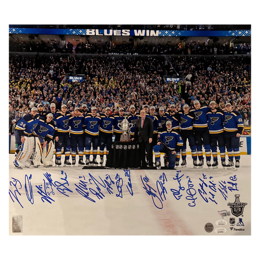 St Louis Blues Western Conference Champions Team Autographed 16x20 Photo - 18 Autographs - Fan Cave, JSA & Fanatics COA (WC-6)