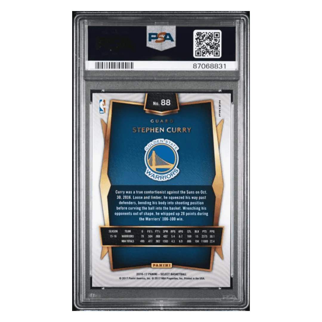 Steph Curry PSA 10 2016 Panini Select Tri Color Prizm Card #88
