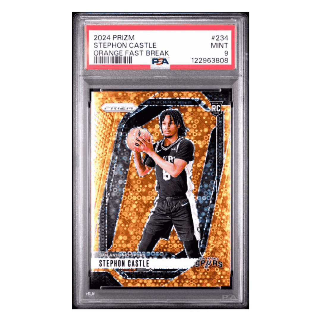 Stephon Castle PSA 9 2024 Panini Prizm Orange Fast Break Rookie RC #d/ 125 Card #234