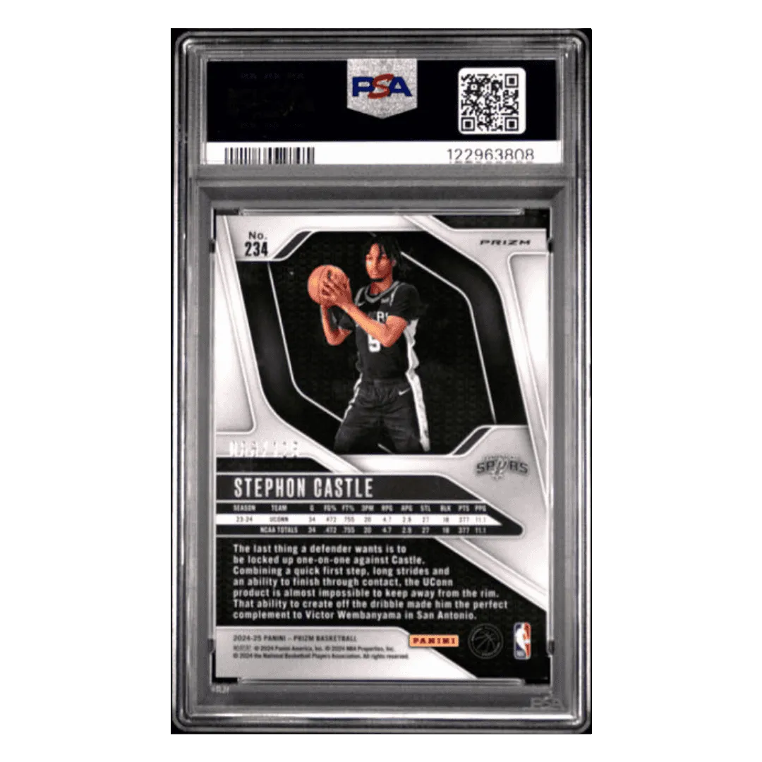 Stephon Castle PSA 9 2024 Panini Prizm Orange Fast Break Rookie RC #d/ 125 Card #234