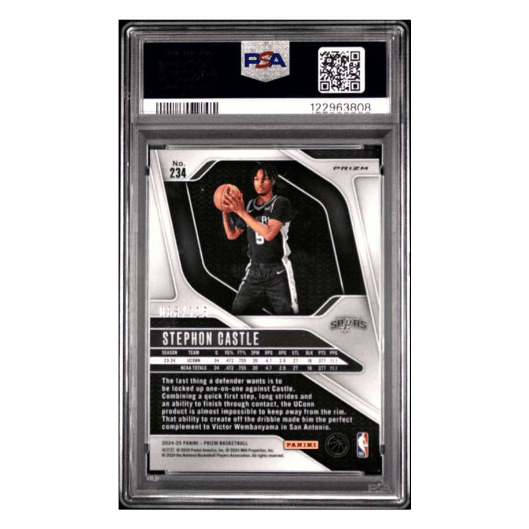 Stephon Castle PSA 9 2024 Panini Prizm Orange Fast Break Rookie RC #d/ 125 Card #234