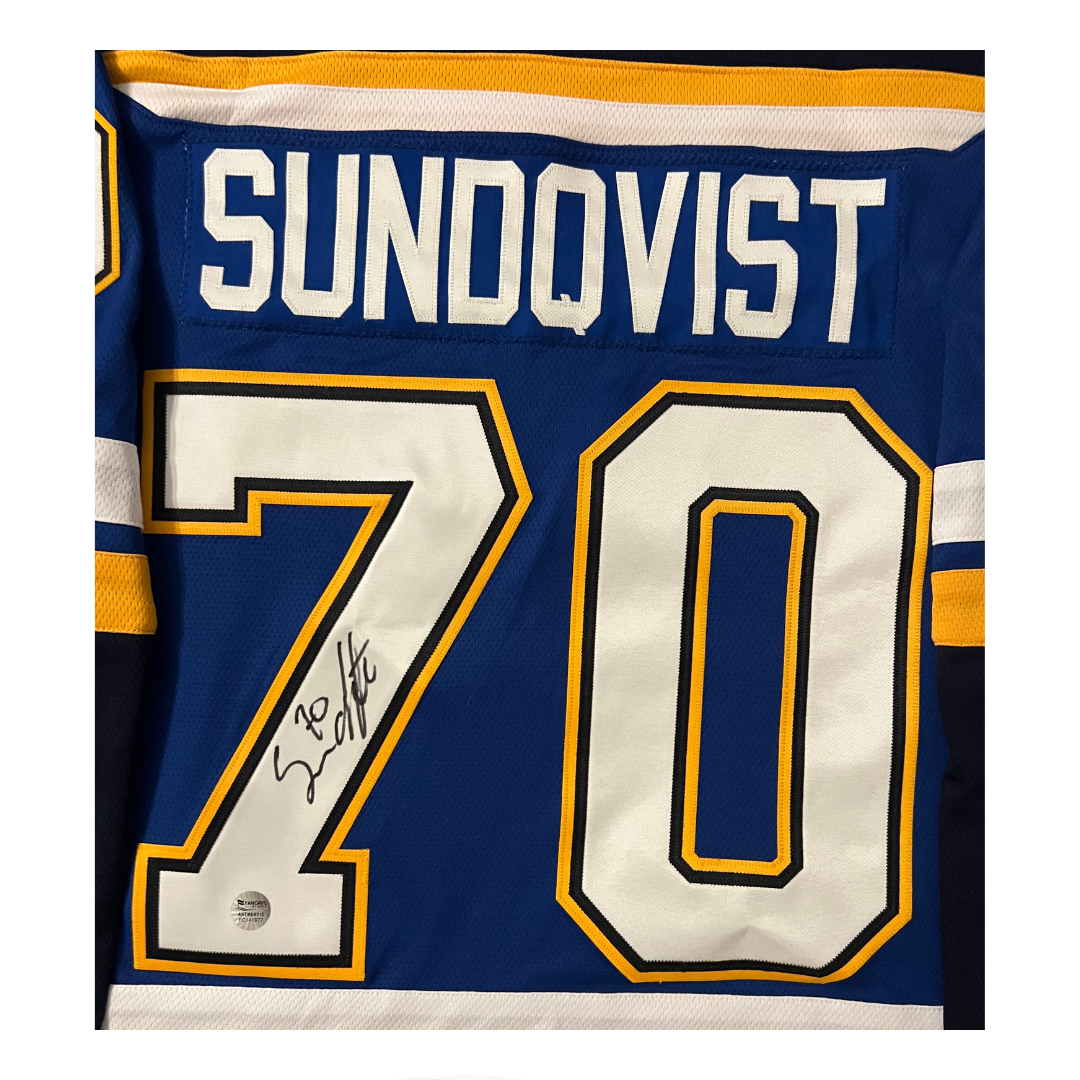 Oskar Sundqvist St Louis Blues Autographed Fanatics Home Jersey - Fan Cave COA