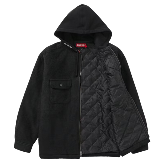 Supreme Fleece Zip Up Hooded Shirt - Black