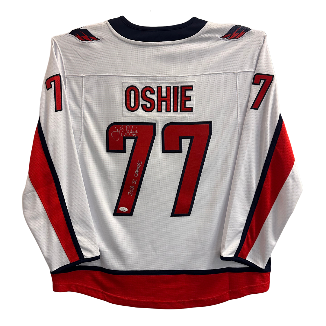 TJ Oshie Washington Capitals Autographed Fanatics Away Jersey with Stanley Cup Patch & Inscription - JSA COA