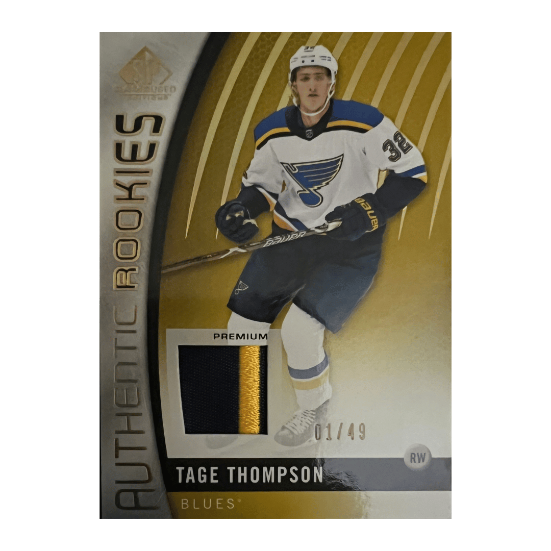 Tage Thompson 2017-18 SP Game Used Two Color Patch #97 Authentic Rookies #D 1/49