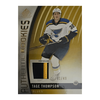 Tage Thompson 2017-18 SP Game Used Two Color Patch #97 Authentic Rookies #D 1/49