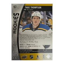 Tage Thompson 2017-18 SP Game Used Two Color Patch #97 Authentic Rookies #D 1/49