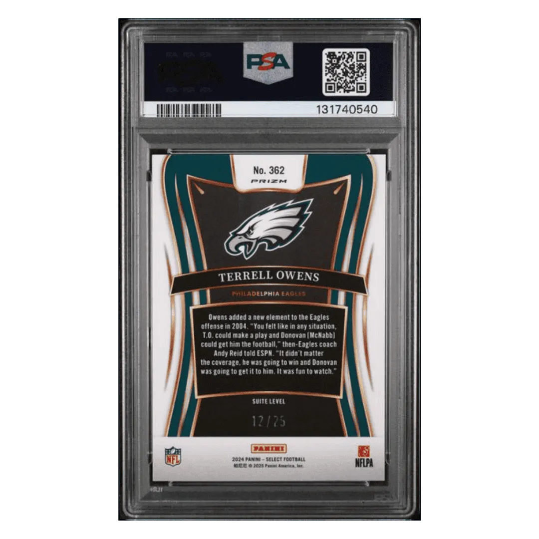 Terrell Owens PSA 9 2024 Panini Select Tie-Dye Prizm #d/ 25 Card #362