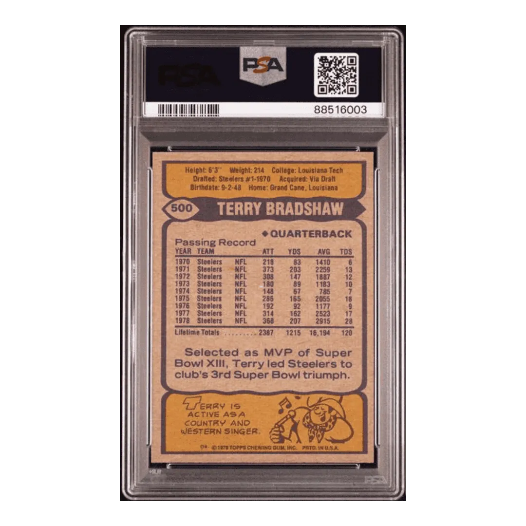 Terry Bradshaw PSA 8 1979 Topps Card #500