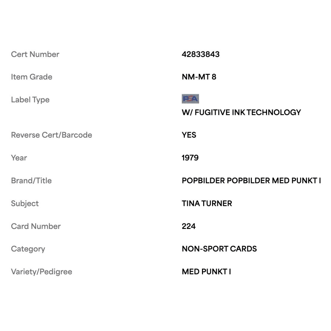 Tina Turner PSA 8 1978 Swedish Samlarsaker Card #224