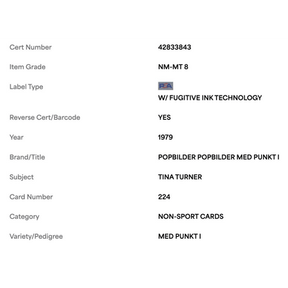 Tina Turner PSA 8 1978 Swedish Samlarsaker Card #224