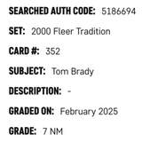 Tom Brady SGC 7 2000 Fleer Tradition Card #352