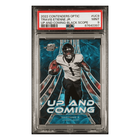 Travis Etienne Jr PSA 9 2022 Panini Contenders Optic Up and Coming Black Scope #d/ 25 Card #UC9