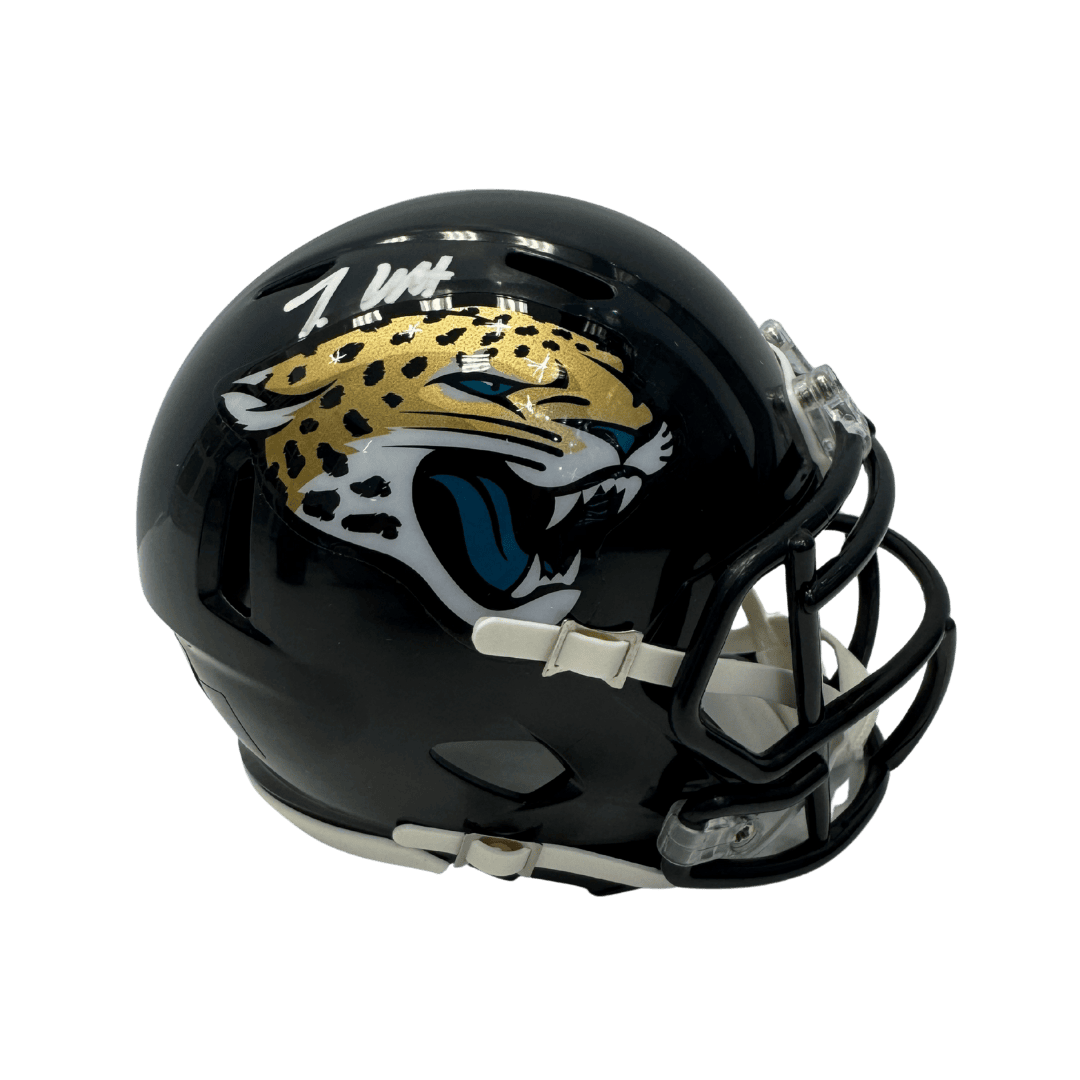 Travis Hunter Jacksonville Jaguars Autographed Mini Speed Helmet - Beckett COA