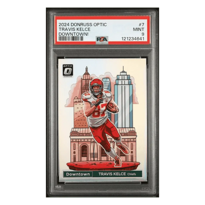 Travis Kelce PSA 9 2024 Panini Donruss Optic Downtown! Card #7