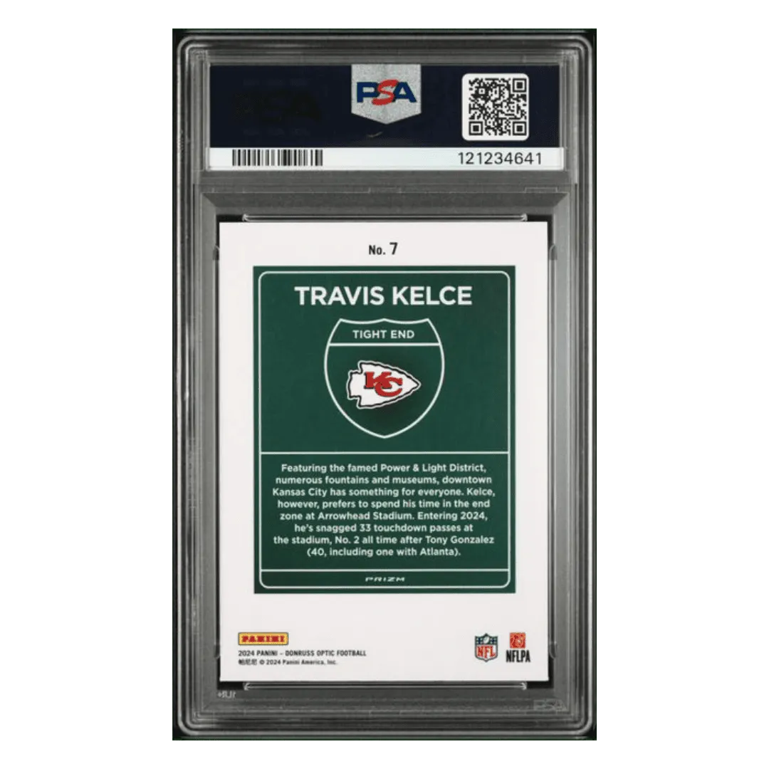 Travis Kelce PSA 9 2024 Panini Donruss Optic Downtown! Card #7