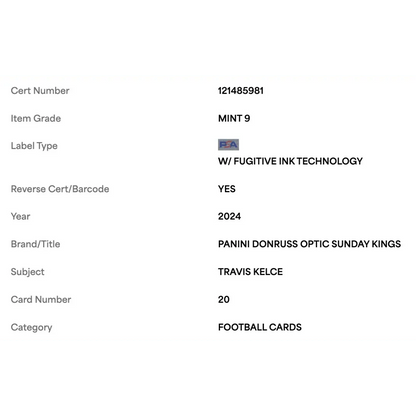 Travis Kelce PSA 9 2024 Panini Donruss Optic Sunday Kings Card #20