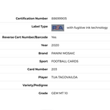 Tua Tagovailoa PSA 10 2020 Panini Mosaic Rookie RC #203