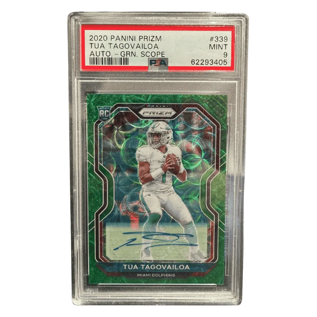 Tua Tagovailoa PSA 9 2020 Panini Prizm Autograph Green Scope Rookie RC #d/ 75 Card #339