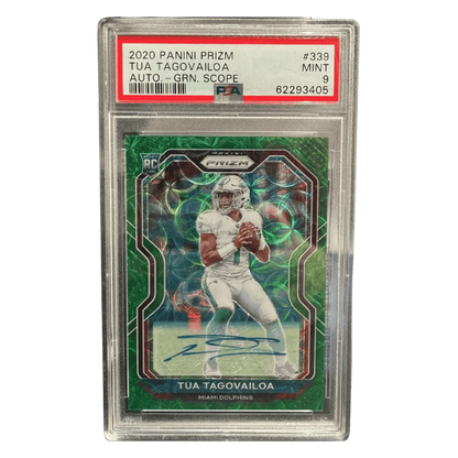Tua Tagovailoa PSA 9 2020 Panini Prizm Autograph Green Scope Rookie RC #d/ 75 Card #339