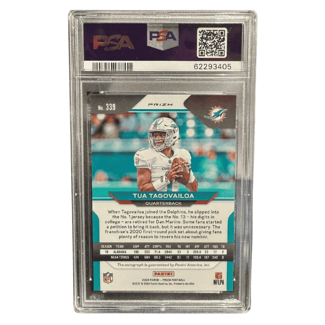 Tua Tagovailoa PSA 9 2020 Panini Prizm Autograph Green Scope Rookie RC #d/ 75 Card #339