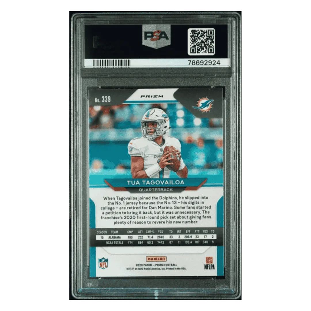 Tua Tagovailoa PSA 9 2020 Panini Prizm White Sparkle Rookie RC SSP Card #339