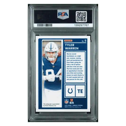 Tyler Warren PSA 10 2025 Panini Donruss The Rookies Autograph #d/ 299 Card #9