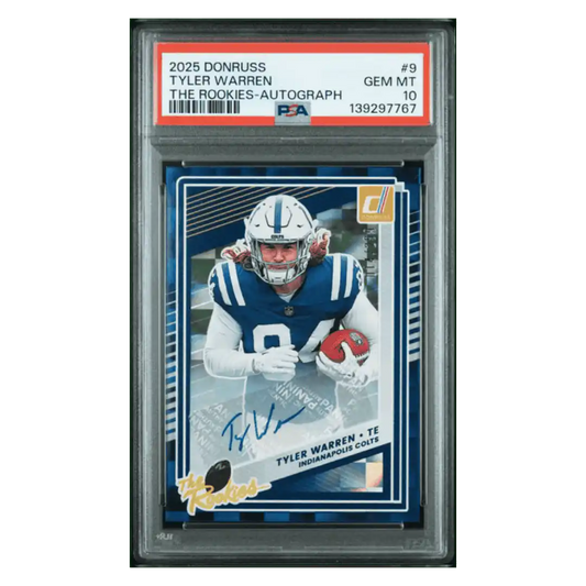 Tyler Warren PSA 10 2025 Panini Donruss The Rookies Autograph #d/ 299 Card #9