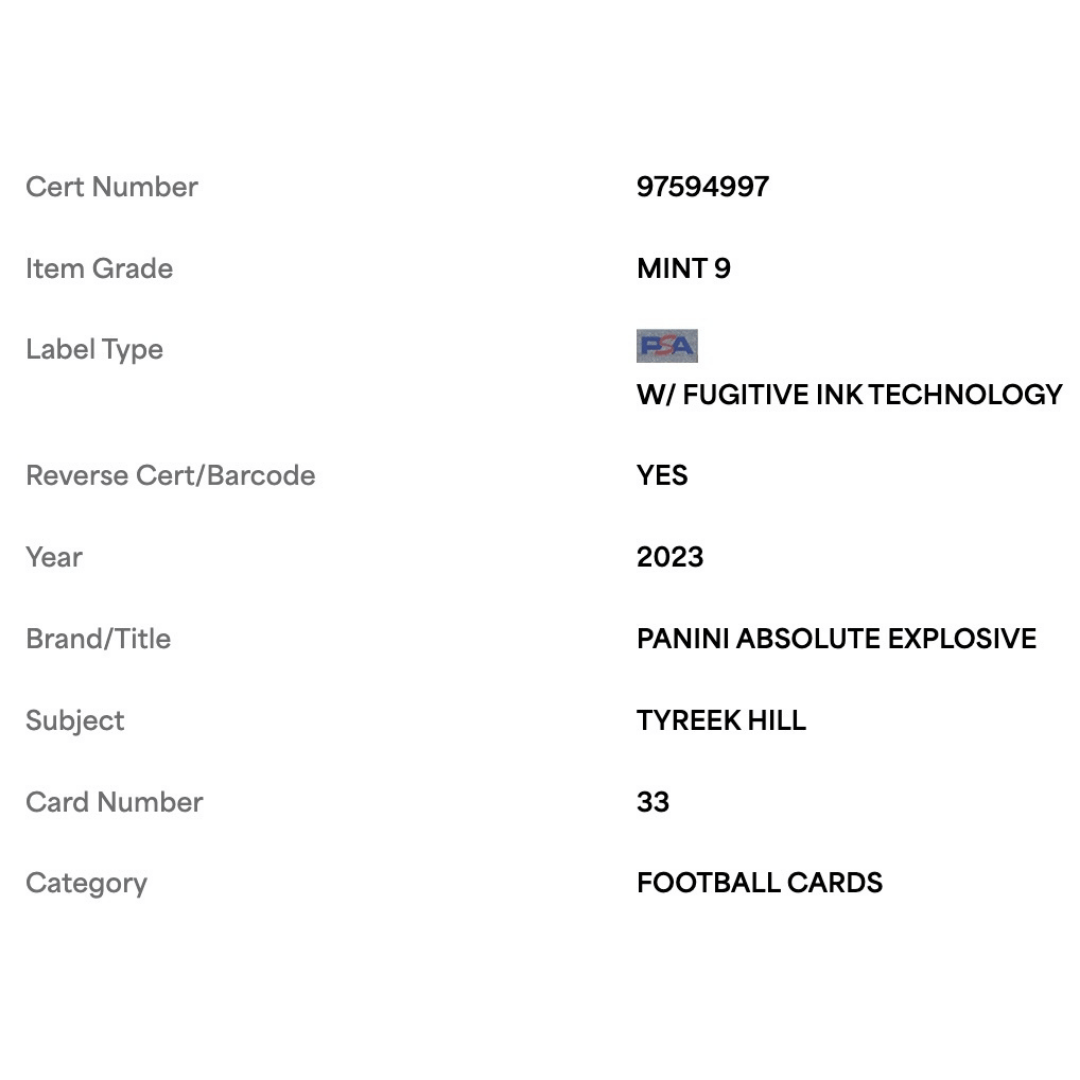 Tyreek Hill PSA 9 2023 Panini Absolute Explosive Card #33