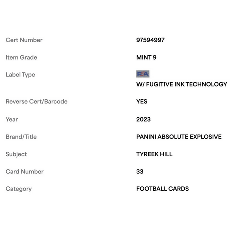Tyreek Hill PSA 9 2023 Panini Absolute Explosive Card #33