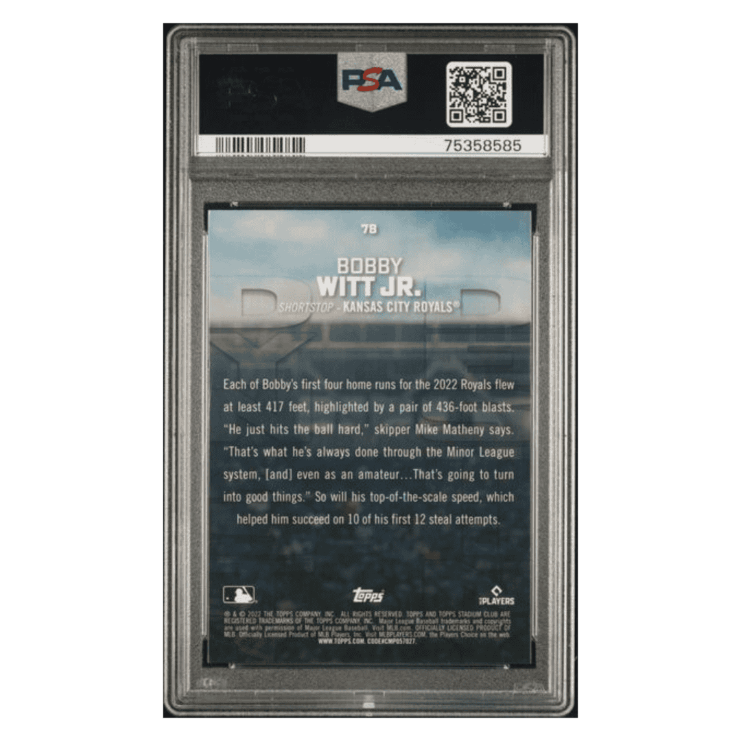 Bobby Witt Jr PSA 10 2022 Topps Stadium Club Chrome Dynasty & Destiny Wave Refractor Card #7B