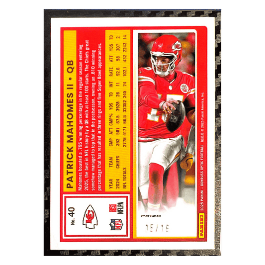 Patrick Mahomes 2025 Panini Donruss Optic Football Emoji #15/ 16 Card #40
