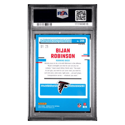 Bijan Robinson PSA 10 2023 Panini Donruss Optic Black Pandora Rated Rookie #1/ 25 Card #206