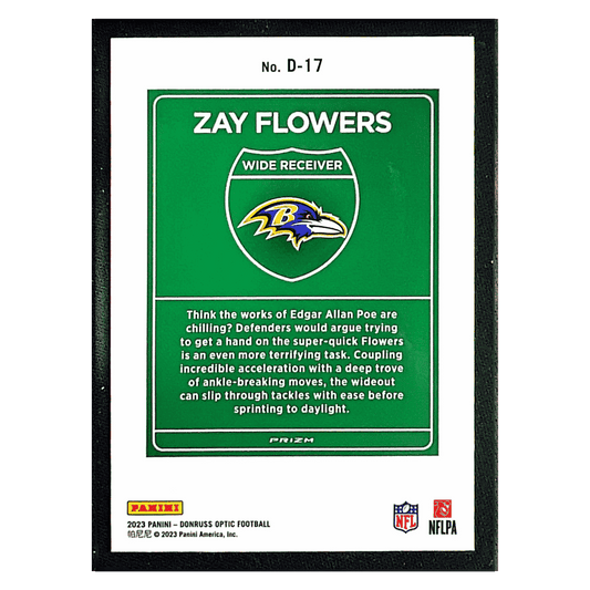 Zay Flowers 2023 Panini Donruss Optic Downtown Rookie RC Card #D-17