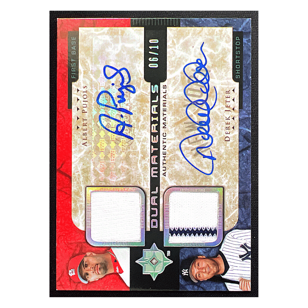 Albert Pujols & Derek Jeter 2005 Upper Deck Ultimate Collection Dual Materials Game Used Autographed #d/ 10 Card #UD-PJ