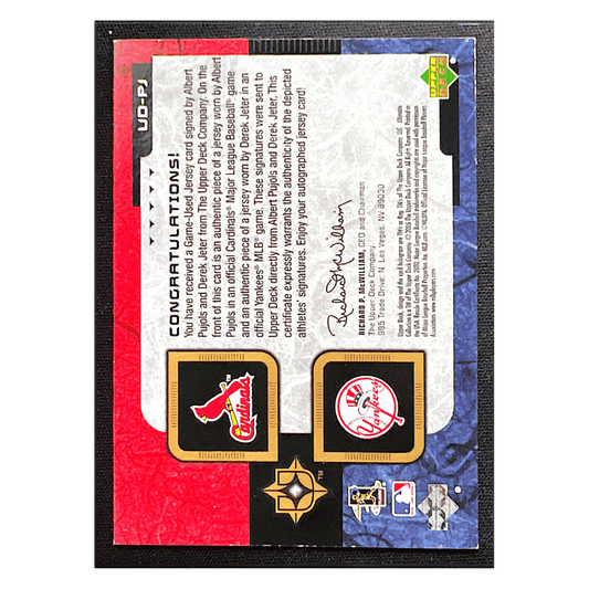 Albert Pujols & Derek Jeter 2005 Upper Deck Ultimate Collection Dual Materials Game Used Autographed #d/ 10 Card #UD-PJ