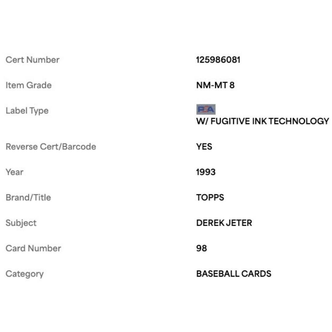 Derek Jeter PSA 8 1993 Topps Card #98
