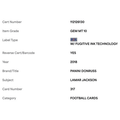 Lamar Jackson PSA 10 2018 Panini Donruss Rated Rookie Card #317