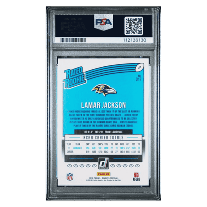 Lamar Jackson PSA 10 2018 Panini Donruss Rated Rookie Card #317