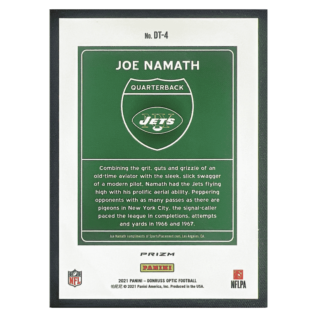Joe Namath 2021 Panini Donruss Optic Downtown Card #DT4