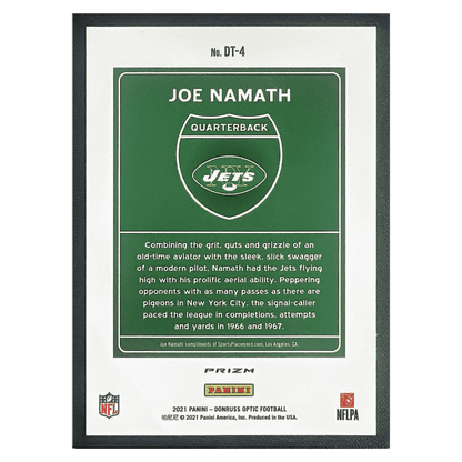 Joe Namath 2021 Panini Donruss Optic Downtown Card #DT4