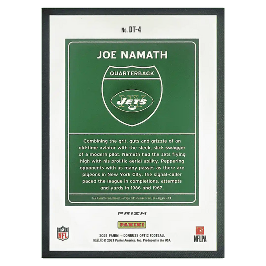 Joe Namath 2021 Panini Donruss Optic Downtown Card #DT4