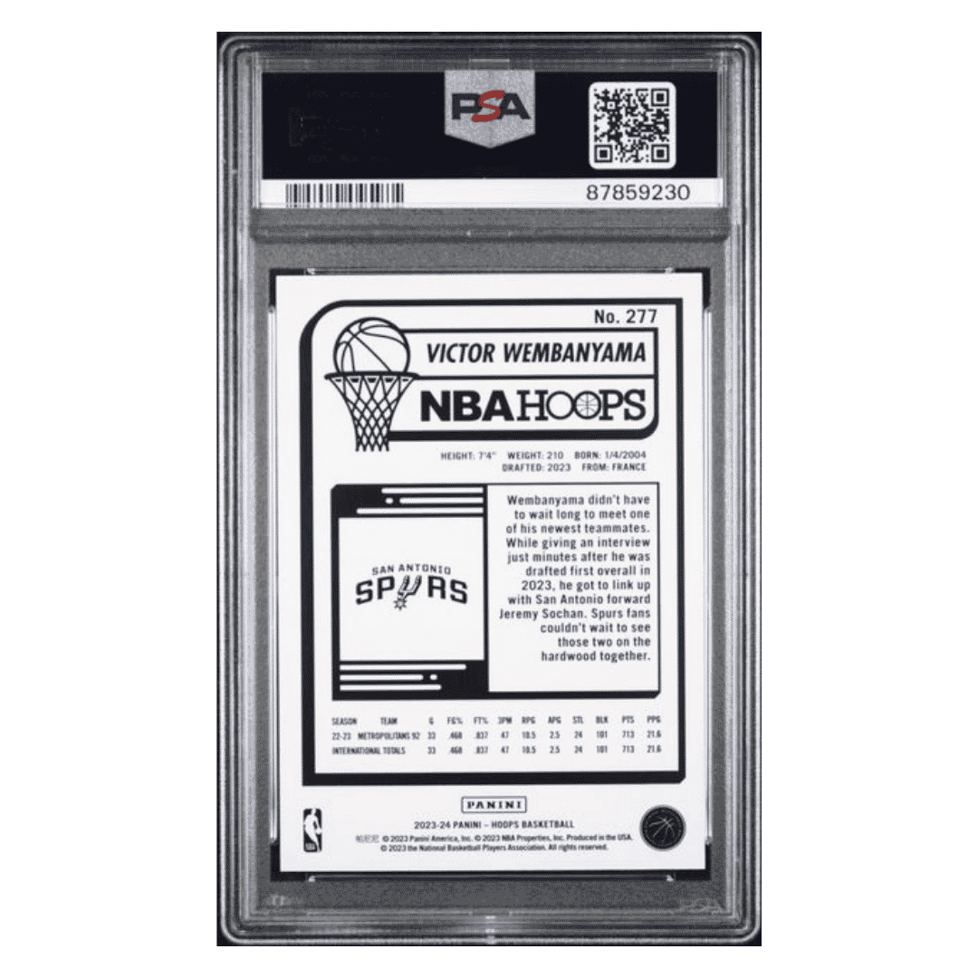 Victor Wembanyama PSA 9 2023 Panini NBA Hoops Silver Rookie RC #d/ 199 Card #277