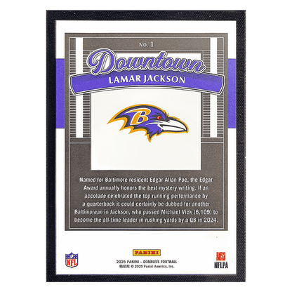 Lamar Jackson 2025 Panini Donruss Downtown Card #1