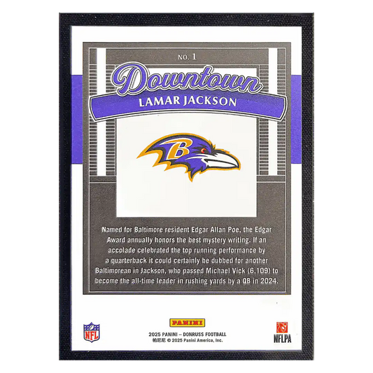 Lamar Jackson 2025 Panini Donruss Downtown Card #1