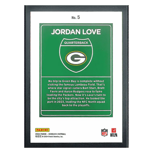 Jordan Love 2024 Panini Donruss Downtown Card #5