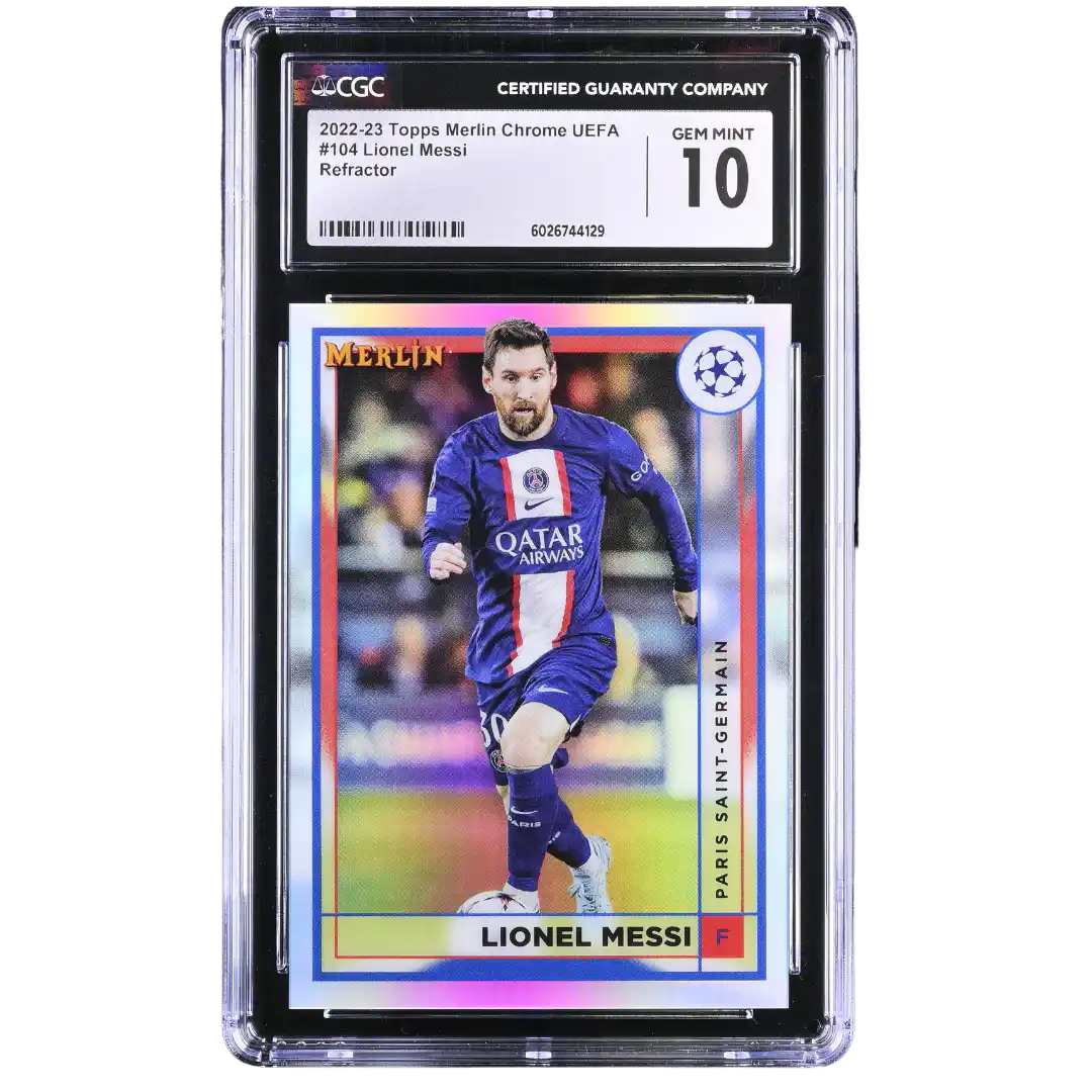 Lionel Messi CGC 10 2022-23 Topps Merlin Chrome UEFA Refractor Card #104