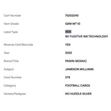 Jameson Williams PSA 10 2022 Panini Mosaic No Huddle Silver Rookie RC Card #278