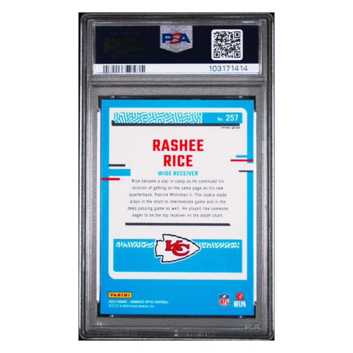 Rashee Rice PSA 10 2023 Panini Donruss Optic Holo Rated Rookie Card #257