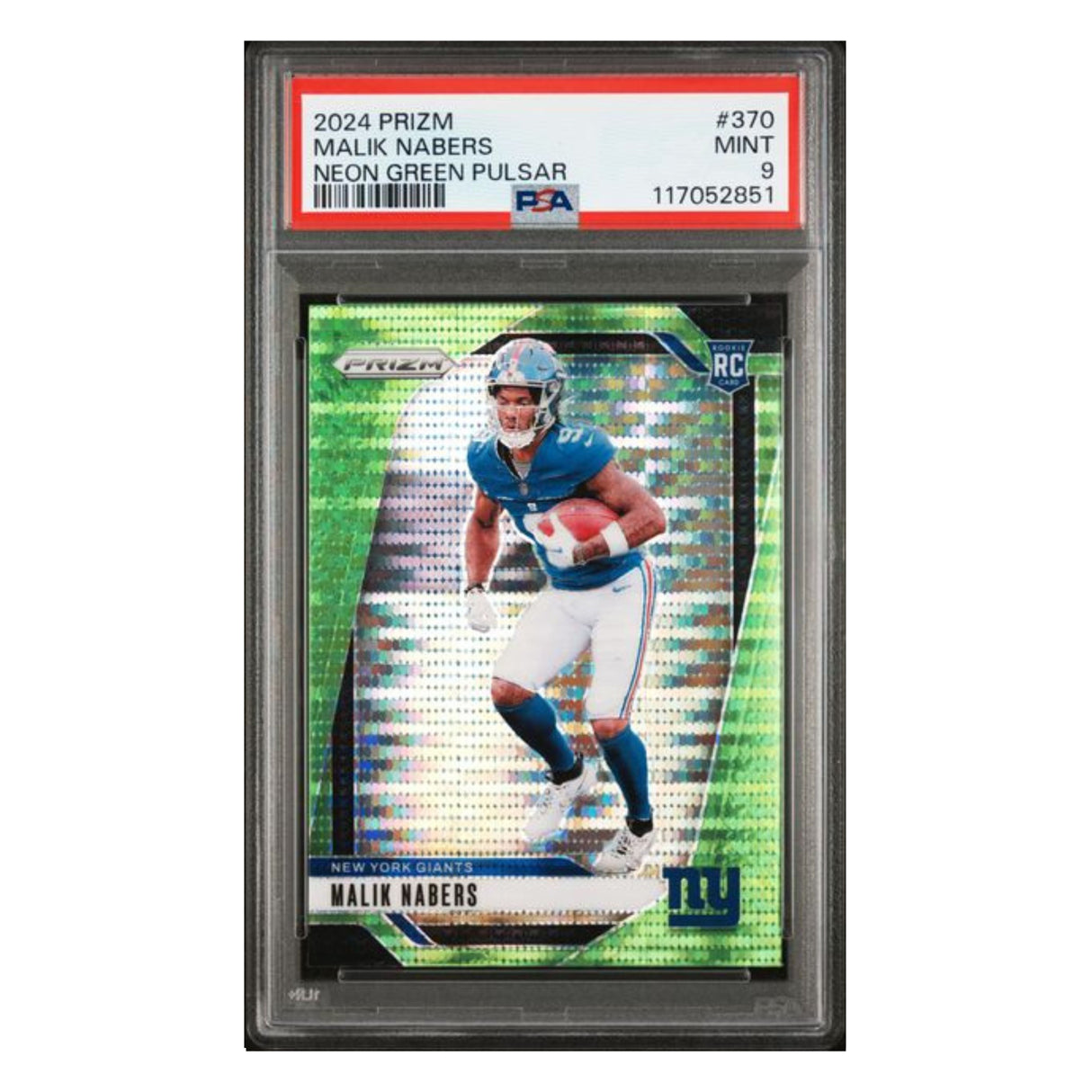 Malik Nabers PSA 9 2024 Panini Prizm Neon Green Pulsar Rookie RC Card #370